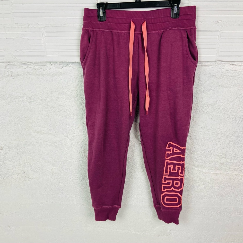 Aeropostale sport Pink / purple fleece Jogger Track Pants with Tapered Fit SZ L